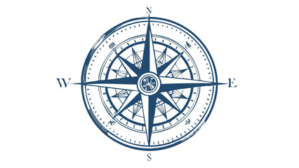 Classic blue compass rose design with north east south west directions on black © jannat Stock