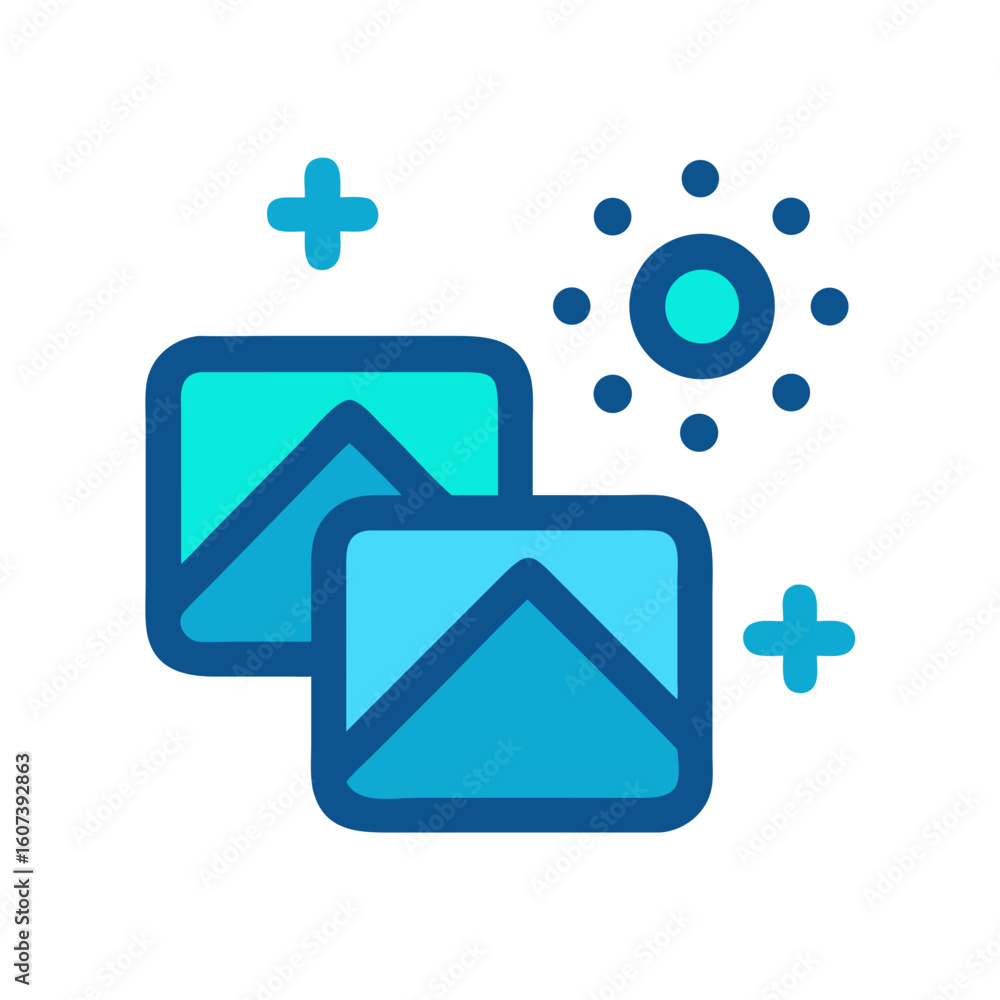 Aufkleber graphic icon showing image enhancement and editing process