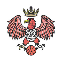 Majestic eagle with crown and basketball symbolizing athletic prowess and royalty