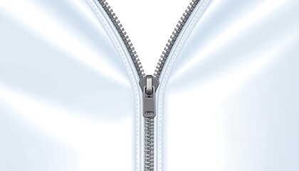 Close-up of a white zipper on a smooth fabric