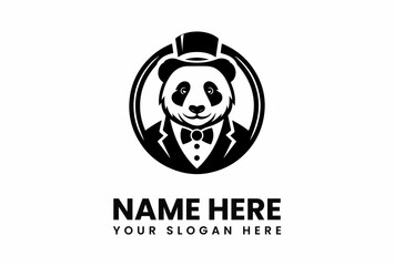 Dapper Panda in Top Hat and Tuxedo Circular Logo Design.