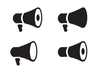 Four Black Megaphone Icons Against a White Background