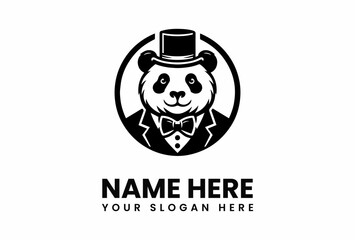 Dapper Panda Wearing Top Hat and Bow Tie in Circular Logo Design.
