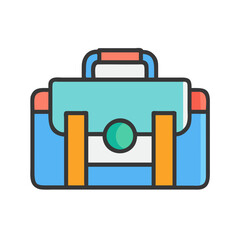 Stylized briefcase graphic with bold color palette on black background