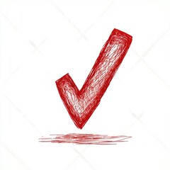 Red hand-drawn check mark graphic on white background