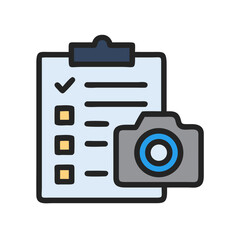 Checklist with camera representing photography or visual project planning