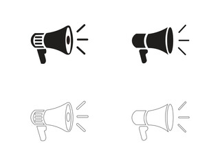 Four Black Megaphone Icons Against a White Background