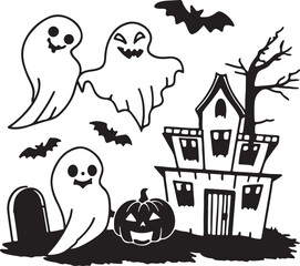 Halloween spooky elements graphic set silhouette