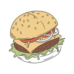 Cheeseburger Illustration Set – Colored and Outline Fast Food Vector