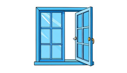 Obraz premium Cartoon illustration of a blue window, open