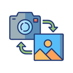 Camera and image swap icon with arrows