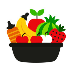 Vector art illustration of fruits and vegetables arranged in a basket
