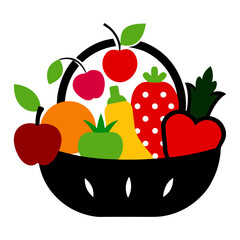 Vector art illustration of fruits and vegetables arranged in a basket