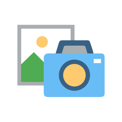 Flat design camera and landscape image concept art