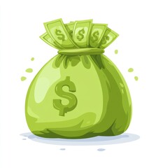Cartoonish green money bag filled with dollar bills