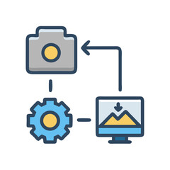 Image import process with camera, gear and computer graphic