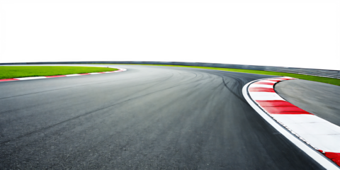 Racing asphalt curve with red white curbs isolated on a transparent background