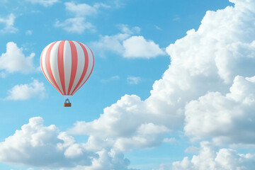Obraz premium Hot air balloon gliding through fluffy clouds in bright sky