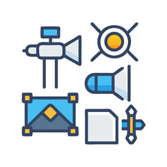 Creative design icon set flat with isolated black background