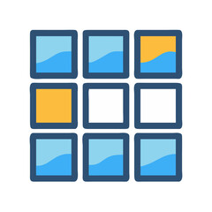 Grid of colorful boxes against a black background