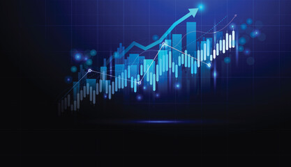 candlestick graph chart of stock market investment trading on technology blue background. market investment trading and arrow graph vector financial design.