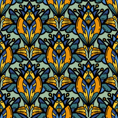 2507025 line floral scribble scallop pattern, motifs floral hand drawn, scribble style, scallop pattern, design for seamless floral pattern, printing, wrapping, background and craft