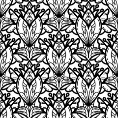 2507024 line scribble seamless scallop pattern, motifs floral hand drawn, scribble style, scallop pattern, design for seamless floral pattern, printing, wrapping, background and craft