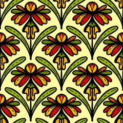 2507027 colorful line floral seamless background, motifs floral hand drawn, scribble style, scallop pattern, design for seamless floral pattern, printing, wrapping, background and craft
