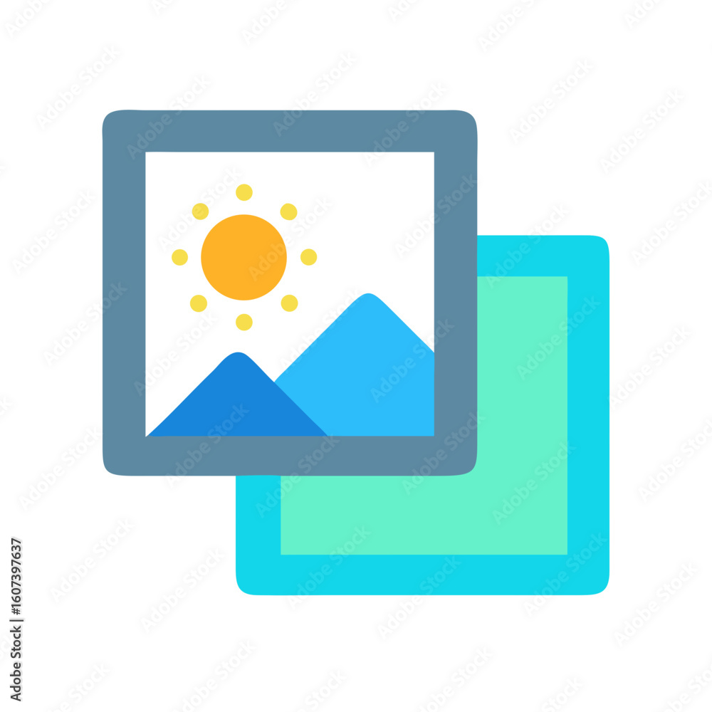 Poster overlapping pictures icons representing media or image editing
