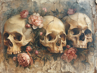 Vintage Gothic Skulls with Roses – Halloween Dark Art