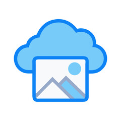 Cloud storage landscape icon with sun and mountain range