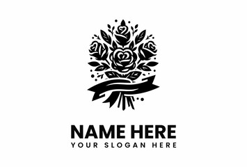 Elegant Black Rose Bouquet Logo with Ribbon and Decorative Elements 4.