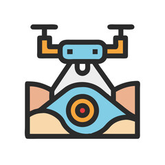 Surveillance drone eye over desert flat style illustration