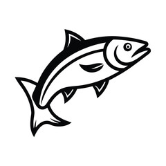 Simple Black and White Salmon Fish Vector Illustration on White Background