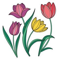 Line art color flower vector art 