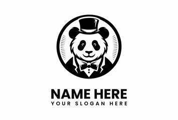 Elegant Panda in Top Hat and Bow Tie Logo Design.