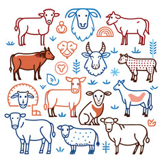 Farm animal line art design vector art 
