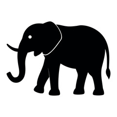 Elephant Silhouette Walking with Upward Curved Trunk