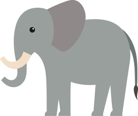 Cartoon Elephant Illustration in Minimal Grey Style with Curved Trunk and Tusks