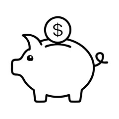 Obraz premium Piggy Bank With Coin Line Art Vector