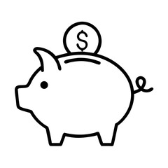 Obraz premium Piggy Bank With Coin Line Art Vector