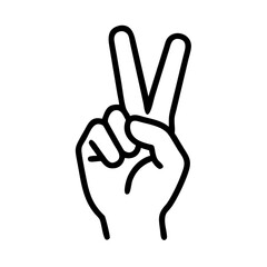 Obraz premium Hand gesture V sign for victory line art vector