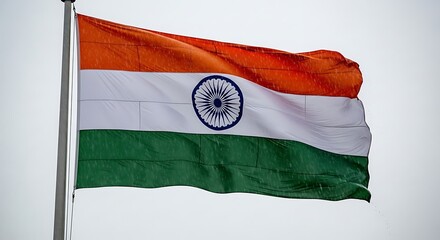 Striped Flag Flying on Pole Orange White and Green