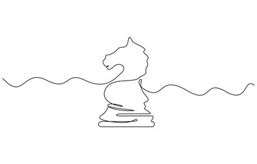 Continuous one line drawing of chess knight piece vector illustration. Editable outline