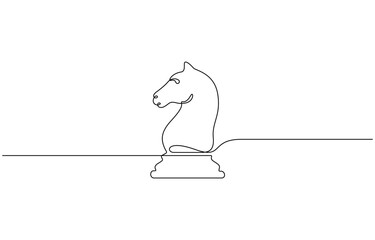 Continuous one line drawing of chess knight piece vector illustration. Editable outline