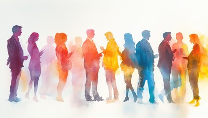 Colorful silhouettes of people in conversation