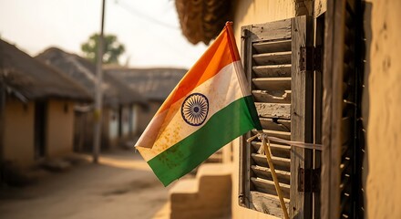 Displaying Tricolor Flag Near Village Window