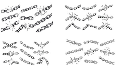 Obraz premium Broken chain link illustration set symbolizing freedom and strength 