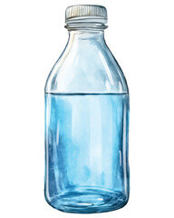 Naklejka premium Watercolor bottle of clear blue liquid on a white background vector