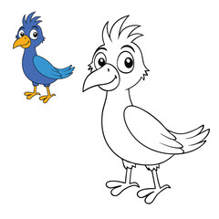 Cute bird coloring page featuring a cheerful bird perched on a branch with leaves and flowers, perfect for kids to enjoy and get creative with colors.
